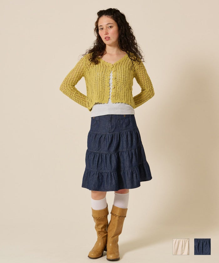 ティアー/ ミディ丈/フレア/スカート/デニム