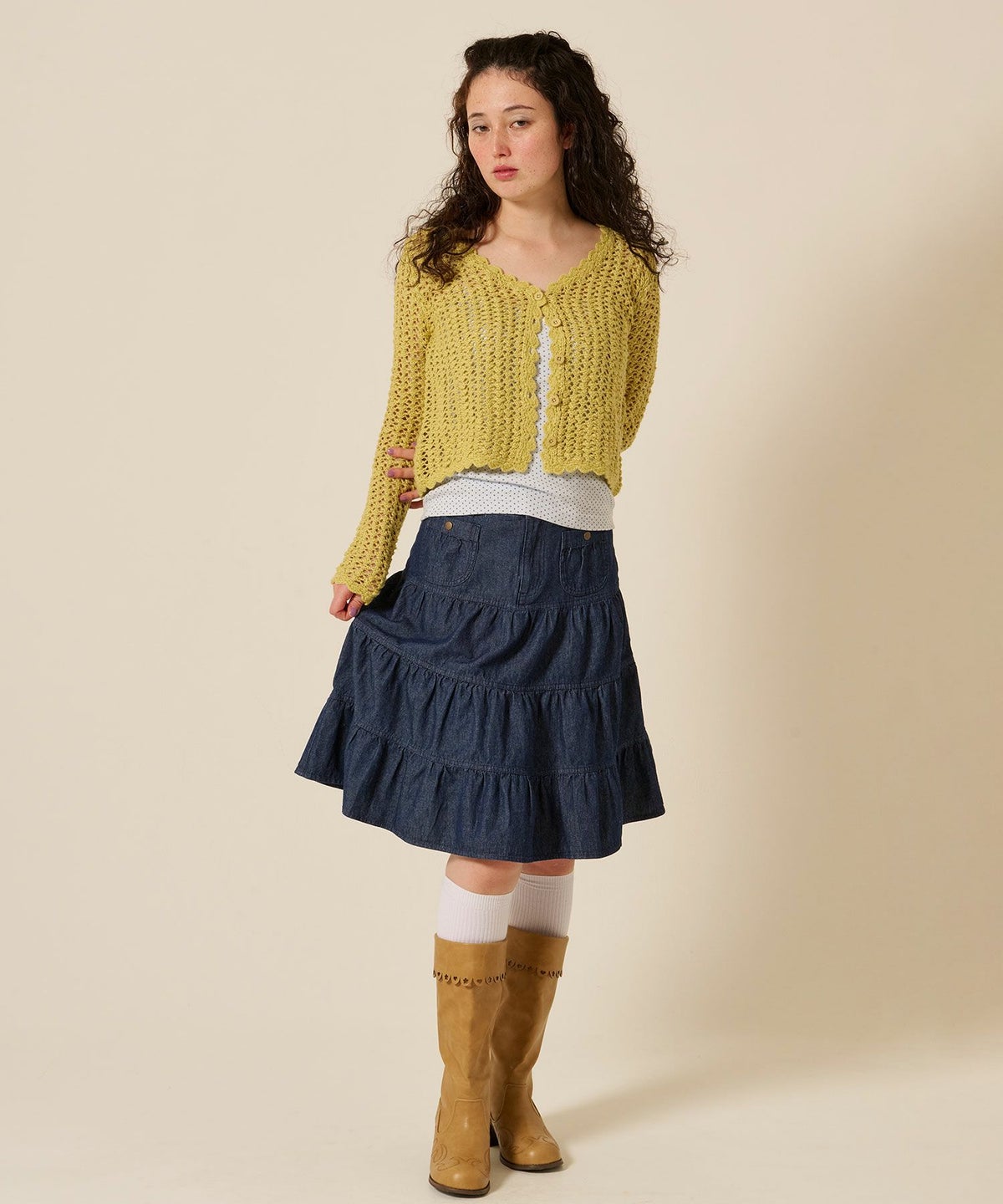 ティアー/ ミディ丈/フレア/スカート/デニム