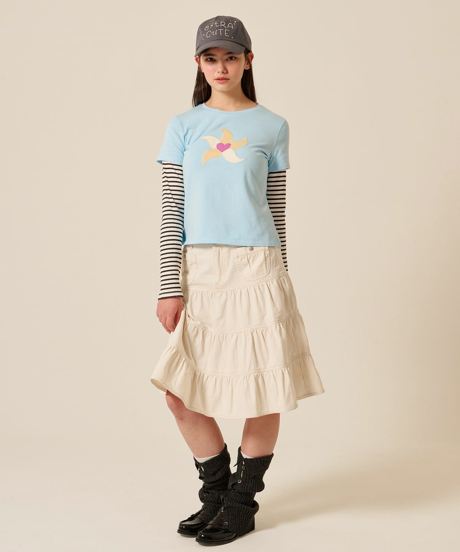 ティアード ミディ丈 フレアスカート TINA：JOJUN 全2色｜tnj611-1222