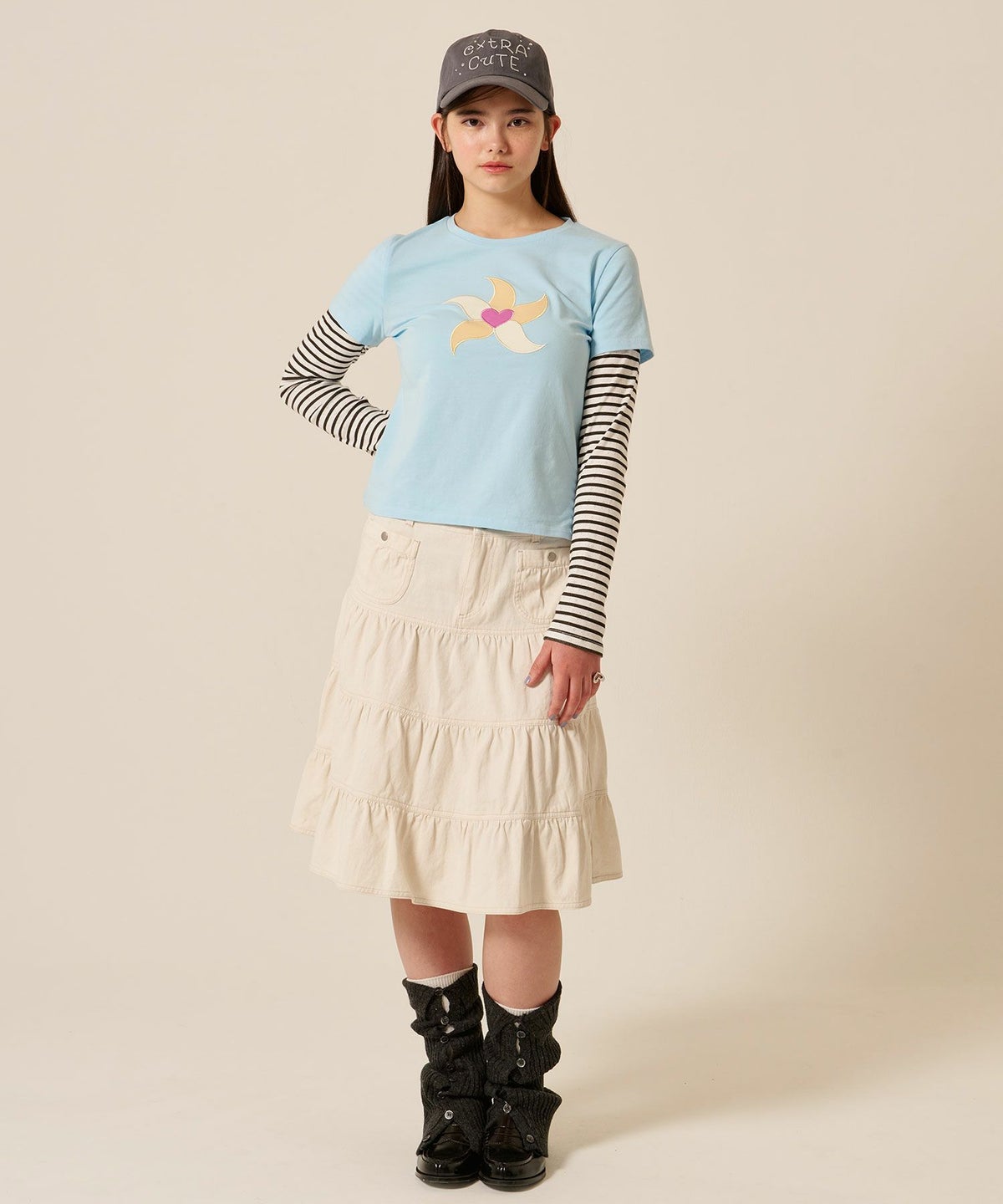 ティアー/ ミディ丈/フレア/スカート/ホワイト