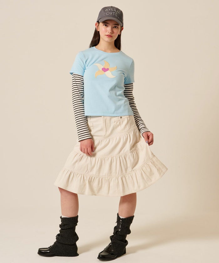 ティアー/ ミディ丈/フレア/スカート/ホワイト