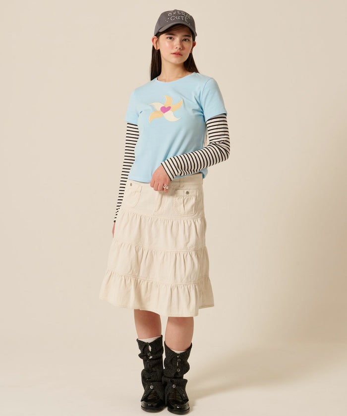 ティアー/ ミディ丈/フレア/スカート/ホワイト