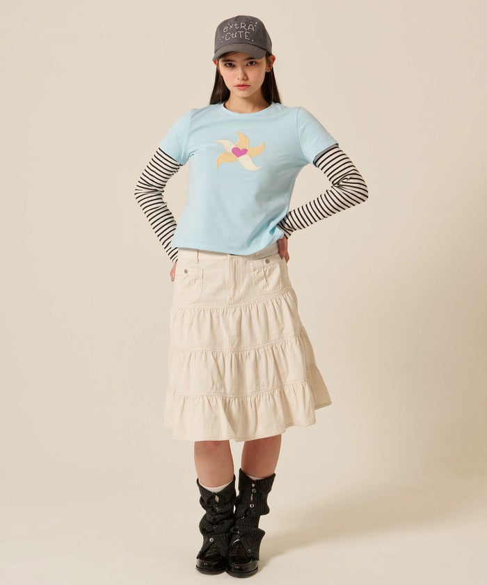 ティアー/ ミディ丈/フレア/スカート/ホワイト