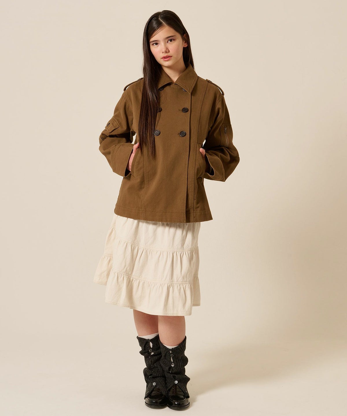 ティアー/ ミディ丈/フレア/スカート/ホワイト