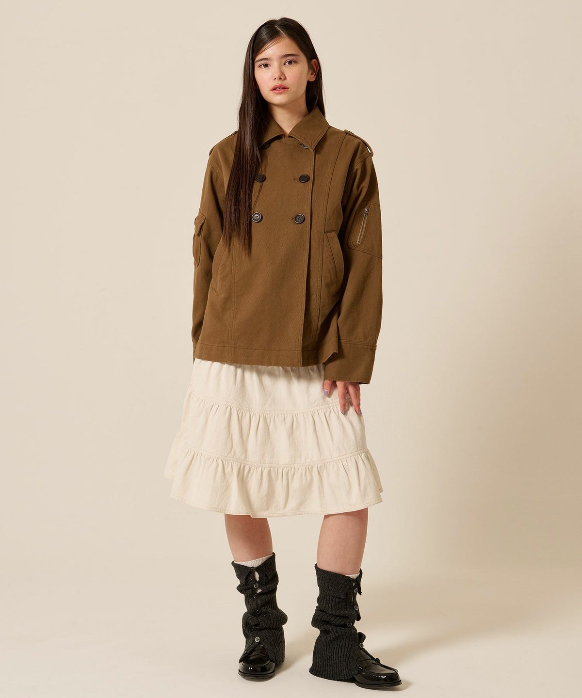 ティアー/ ミディ丈/フレア/スカート/ホワイト