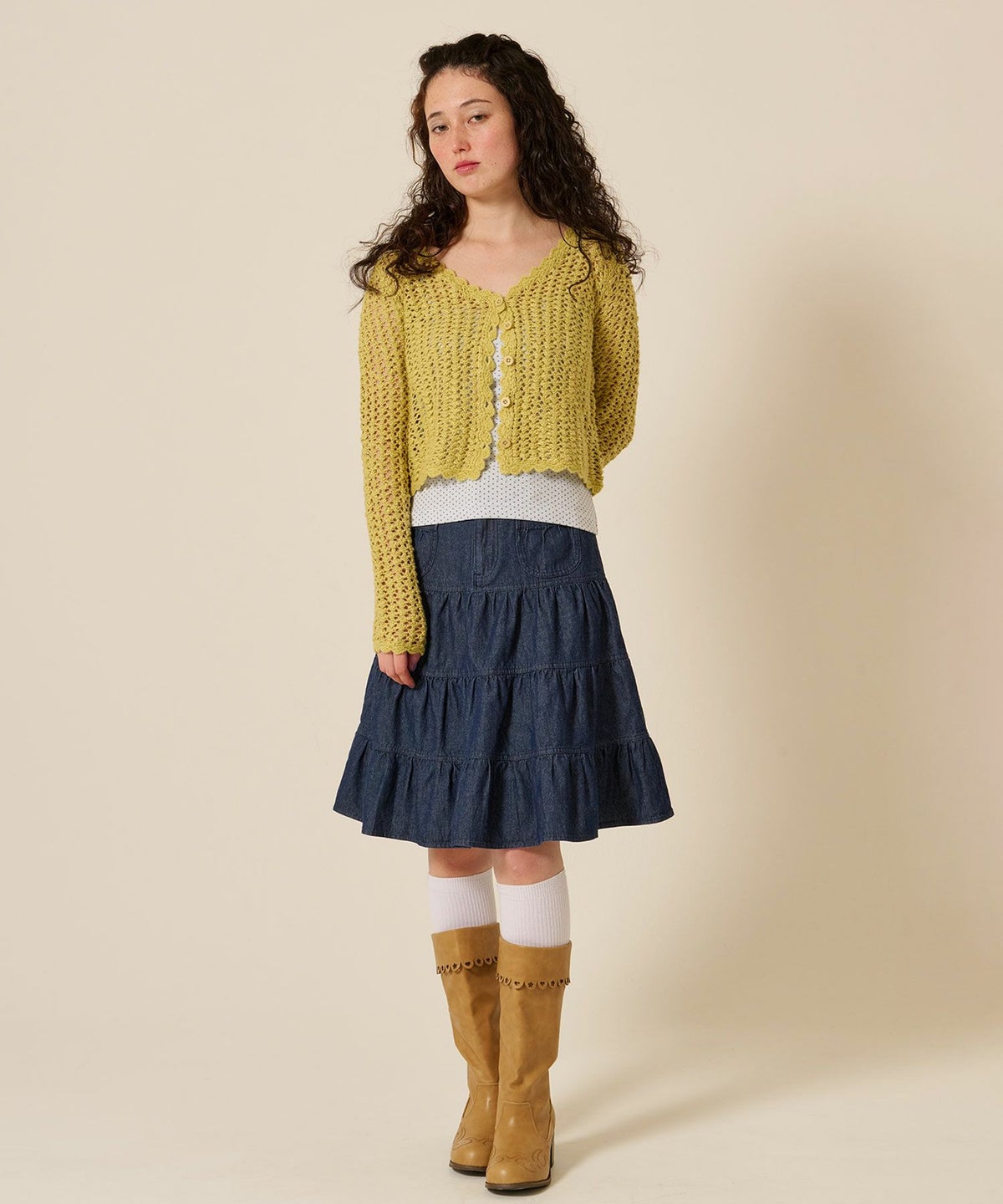 ティアー/ ミディ丈/フレア/スカート/デニム