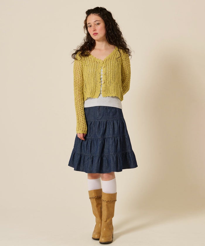 ティアー/ ミディ丈/フレア/スカート/デニム