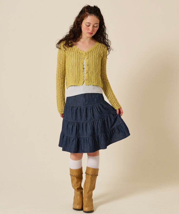 ティアー/ ミディ丈/フレア/スカート/デニム