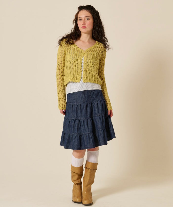 ティアー/ ミディ丈/フレア/スカート/デニム