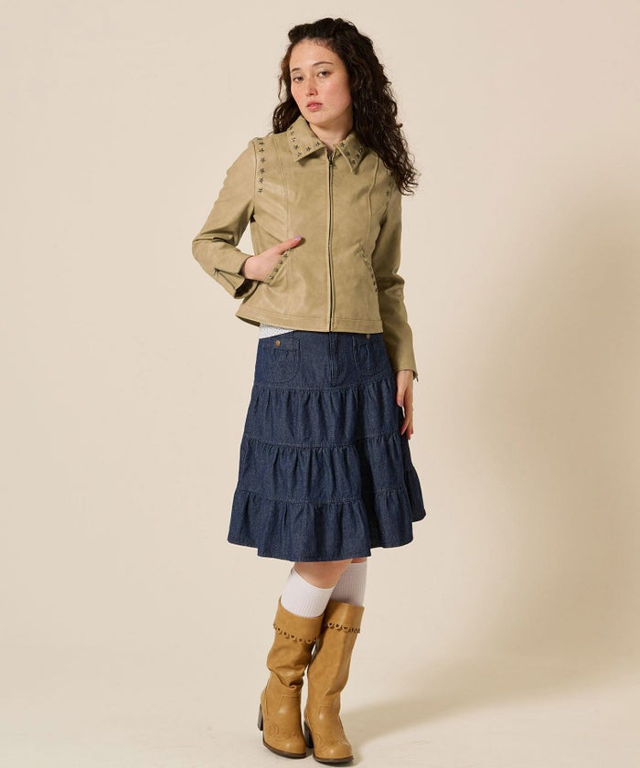 ティアー/ ミディ丈/フレア/スカート/デニム