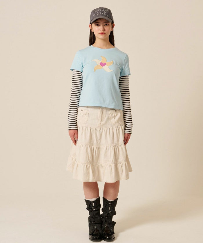 ティアー/ ミディ丈/フレア/スカート/ホワイト