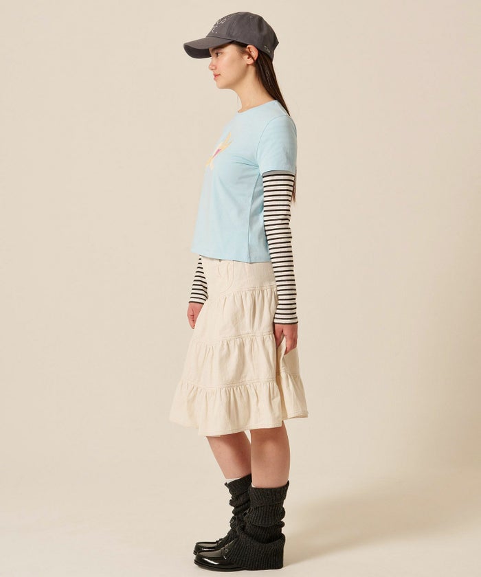 ティアー/ ミディ丈/フレア/スカート/ホワイト