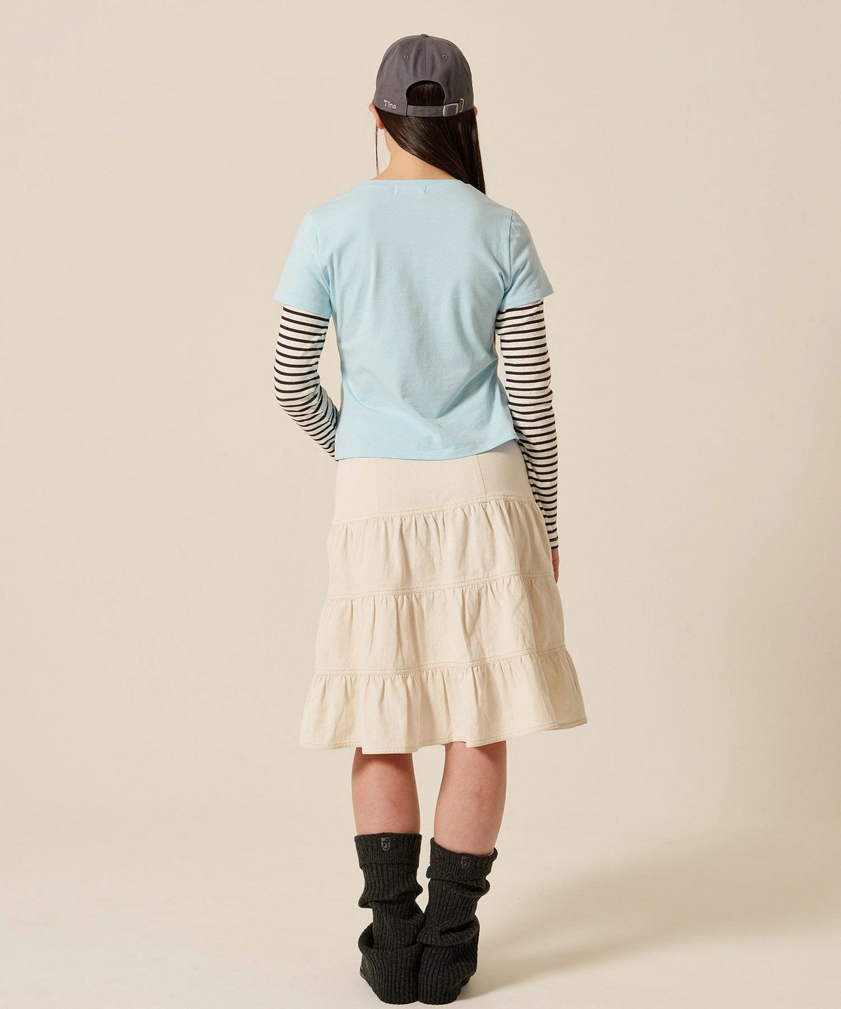 ティアー/ ミディ丈/フレア/スカート/ホワイト