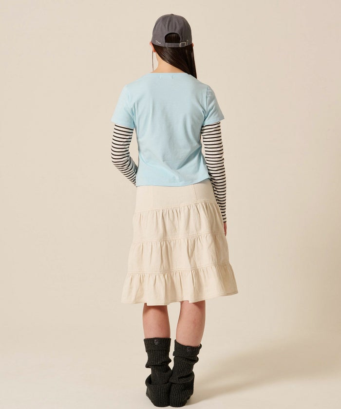 ティアー/ ミディ丈/フレア/スカート/ホワイト