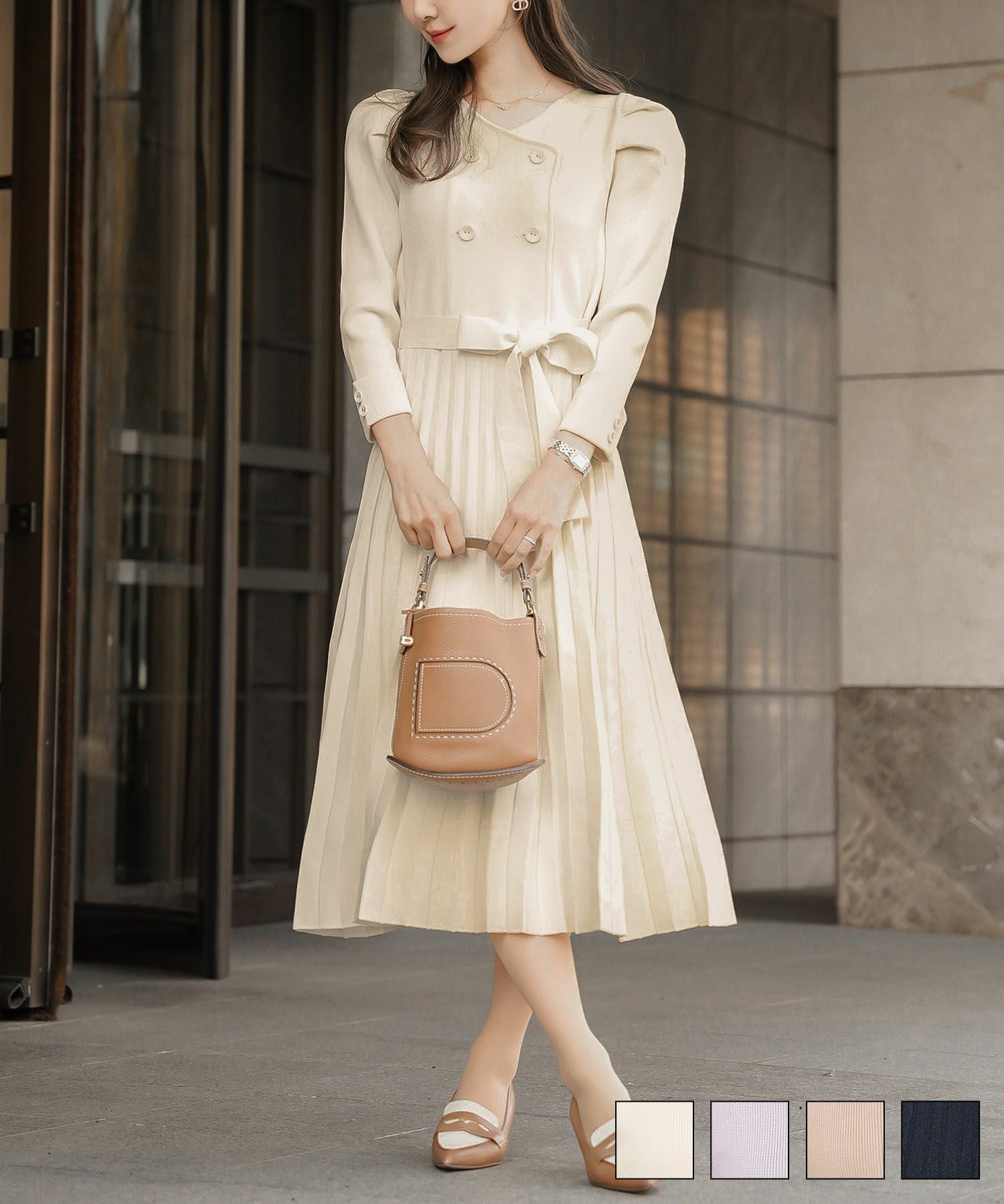 ダブル ボタン ニット ワンピース le reve vaniller 全4色｜lvn311