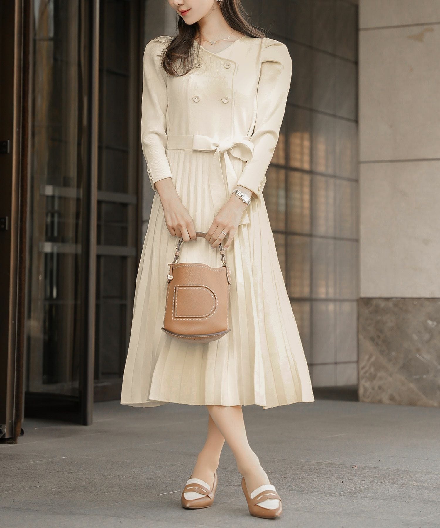 ダブル ボタン ニット ワンピース le reve vaniller 全4色｜lvn311