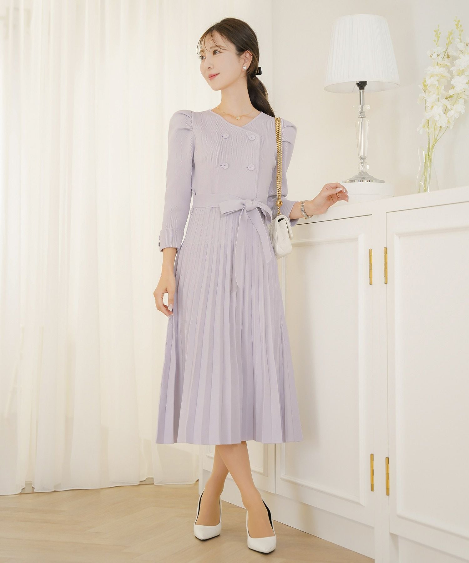 ダブル ボタン ニット ワンピース le reve vaniller 全4色｜lvn311