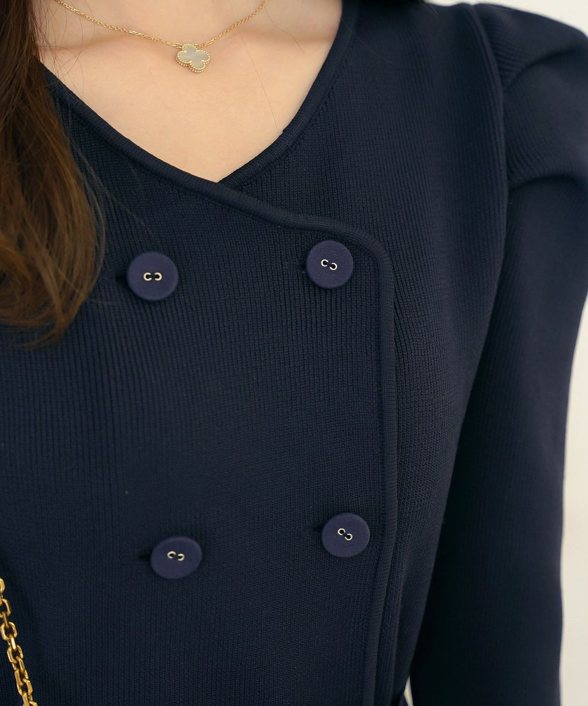 ワンピース オケージョン 袖山タック フレア 長袖 ニット 上品 エレガント フェミニン きれいめ 可愛い ダブルボタン