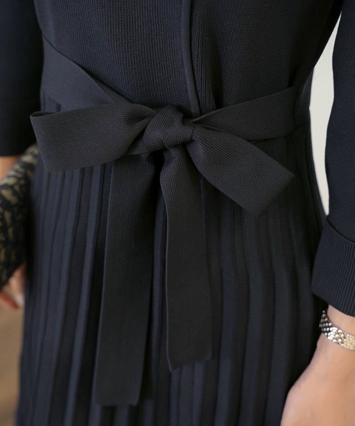 ワンピース オケージョン 袖山タック フレア 長袖 ニット 上品 エレガント フェミニン きれいめ 可愛い ダブルボタン