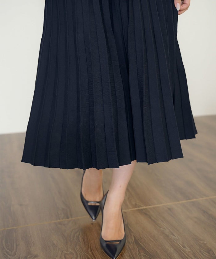 ワンピース オケージョン 袖山タック フレア 長袖 ニット 上品 エレガント フェミニン きれいめ 可愛い ダブルボタン