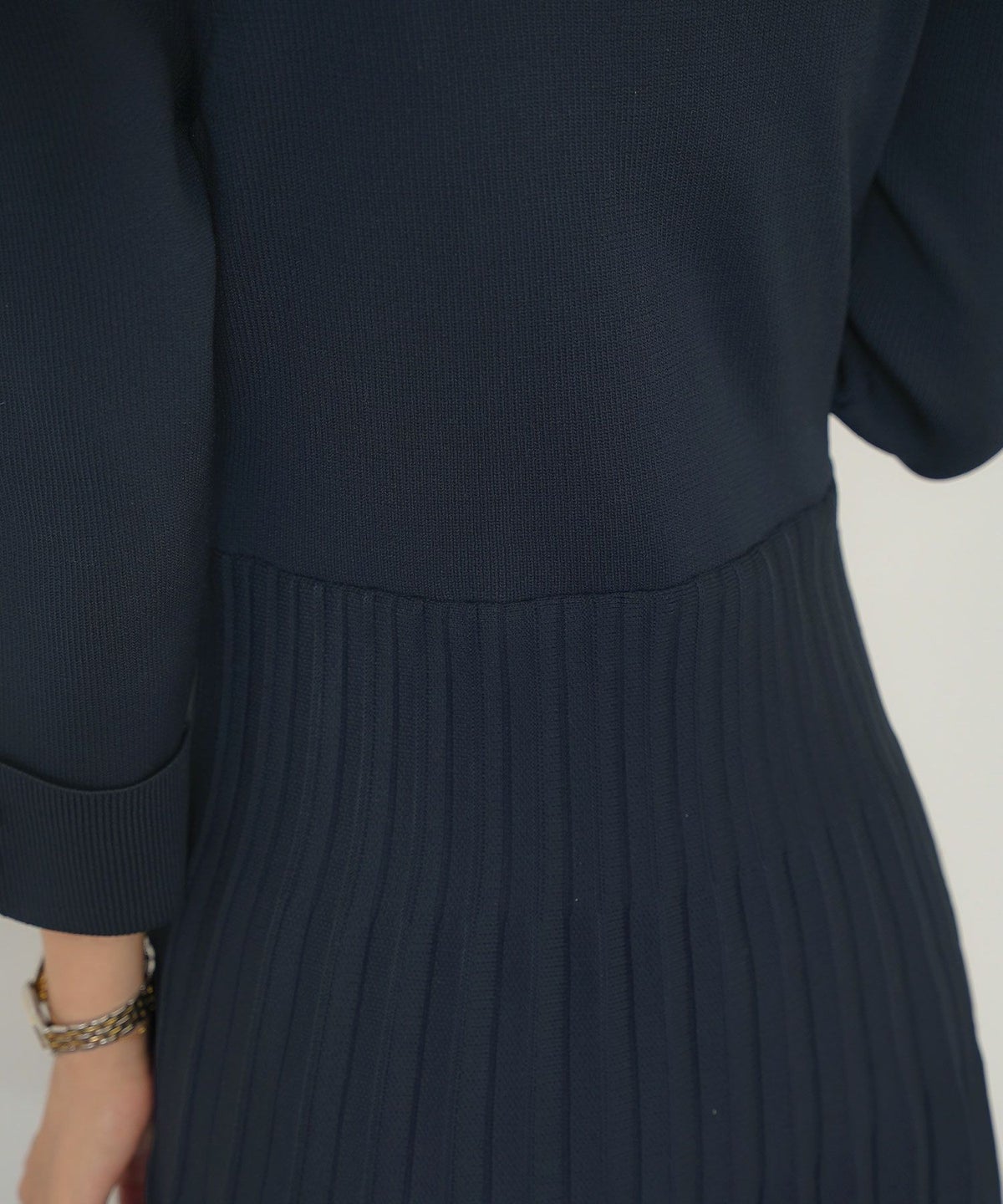 ワンピース オケージョン 袖山タック フレア 長袖 ニット 上品 エレガント フェミニン きれいめ 可愛い ダブルボタン