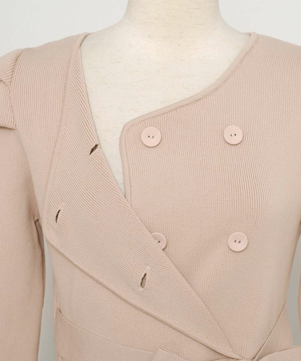 ワンピース オケージョン 袖山タック フレア 長袖 ニット 上品 エレガント フェミニン きれいめ 可愛い ダブルボタン