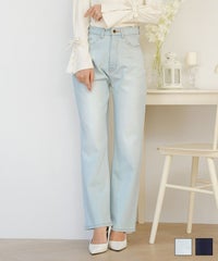 ボトムス パンツ デニム パール カジュアル ライトブルー ブルー インディゴ 刺繍 ウエスト調整 ゴム S M ウエスト調整 パール デコレーション デニム パンツ le reve vaniller