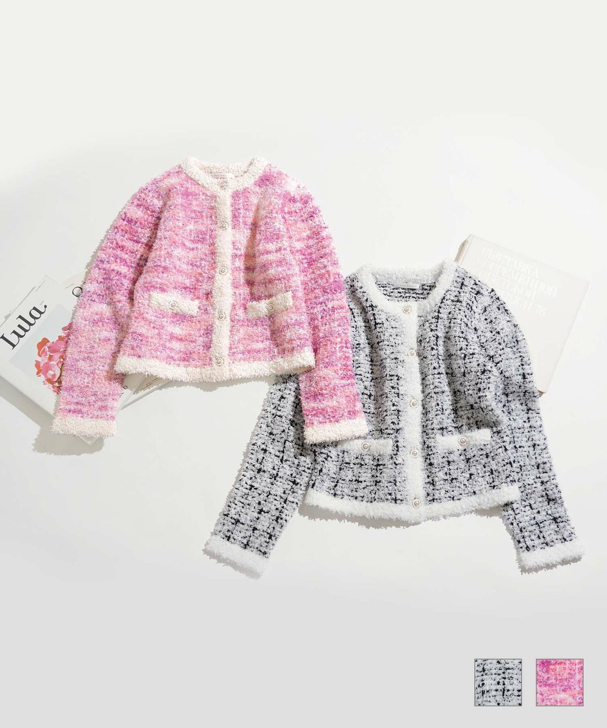 テープヤーン ツイード風 ニット ジャケット Prima Scherrer 全2色｜psc411-0987【1】