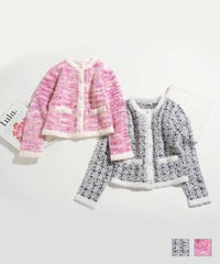 ニット カーディガン トップス レディース ウォッシャブル おしゃれ 秋冬春 きれいめ かわいい ビジネス オケージョン 長袖 柄 おすすめ ジョイントスペース テープヤーン ツイード風 ニット ジャケット Prima Scherrer