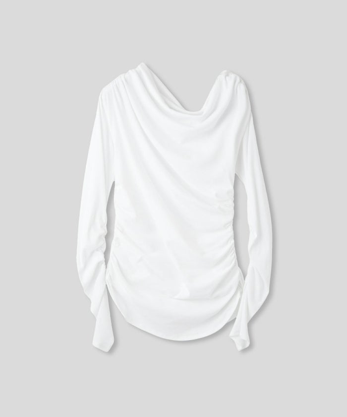 短丈 シアートップス タイト オフショルトップス ドレープ スタイルアップ オフィス 万能トップス 着回し インナートップス オシャレ 無地 女性らしい モテコーデ デートコーデ 大人 あざと可愛い 肌見せ 港区 ラウンジ 韓国風 韓国系 綺麗め 細見え カジュアル スタイル盛れ KINO THE KEI