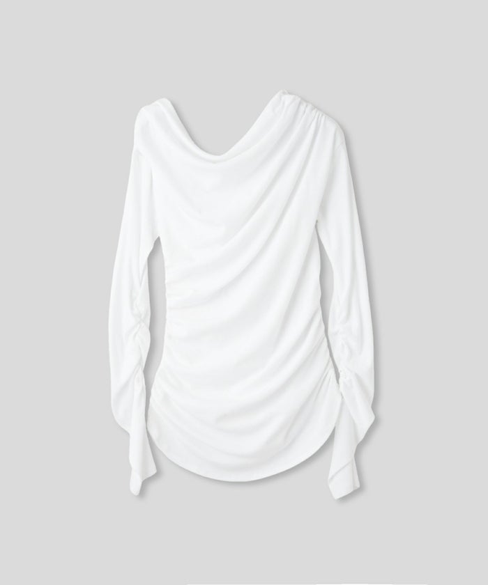 短丈 シアートップス タイト オフショルトップス ドレープ スタイルアップ オフィス 万能トップス 着回し インナートップス オシャレ 無地 女性らしい モテコーデ デートコーデ 大人 あざと可愛い 肌見せ 港区 ラウンジ 韓国風 韓国系 綺麗め 細見え カジュアル スタイル盛れ KINO THE KEI