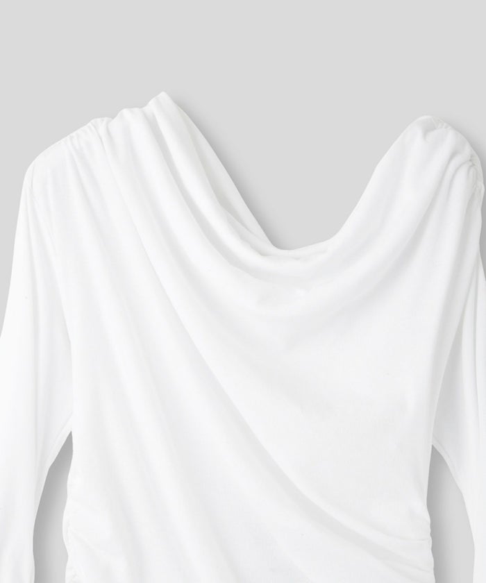 短丈 シアートップス タイト オフショルトップス ドレープ スタイルアップ オフィス 万能トップス 着回し インナートップス オシャレ 無地 女性らしい モテコーデ デートコーデ 大人 あざと可愛い 肌見せ 港区 ラウンジ 韓国風 韓国系 綺麗め 細見え カジュアル スタイル盛れ KINO THE KEI