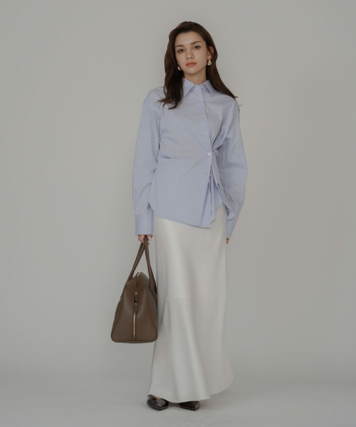 ルーズ 美脚 感動 スタイルアップ Iライン ナロースカート マーメイドスカート サテンスカート ロングスカート オシャレ 無地 女性らしい モテコーデ ベーシック シンプル デートコーデ 大人 あざと可愛い 肌見せ 韓国風 綺麗め 細見え カジュアル スタイル盛れ KINO THE KEI