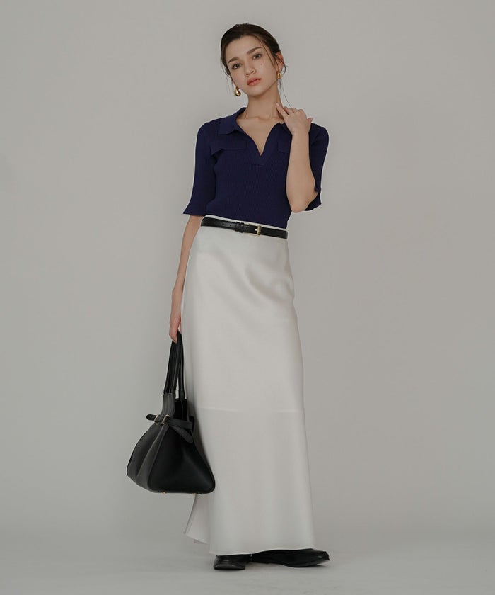 ルーズ 美脚 感動 スタイルアップ Iライン ナロースカート マーメイドスカート サテンスカート ロングスカート オシャレ 無地 女性らしい モテコーデ ベーシック シンプル デートコーデ 大人 あざと可愛い 肌見せ 韓国風 綺麗め 細見え カジュアル スタイル盛れ KINO THE KEI