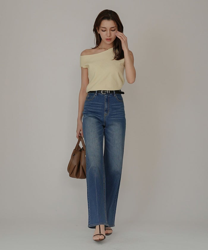 ルーズ 美脚 感動 スタイルアップ ストレートデニム ワイドデニム オシャレ 無地 デニムパンツ  女性らしい モテコーデ デートコーデ 大人 あざと可愛い 肌見せ 韓国風 綺麗め 細見え カジュアル スタイル盛れ KINO THE KEI