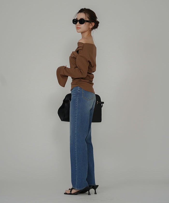 ルーズ 美脚 感動 スタイルアップ ストレートデニム ワイドデニム オシャレ 無地 デニムパンツ  女性らしい モテコーデ デートコーデ 大人 あざと可愛い 肌見せ 韓国風 綺麗め 細見え カジュアル スタイル盛れ KINO THE KEI