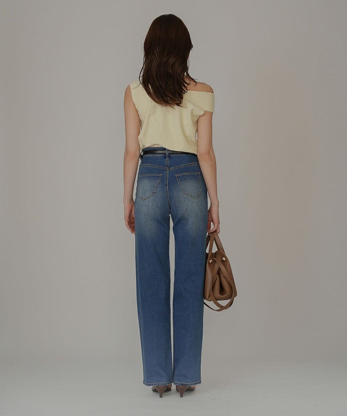 ルーズ 美脚 感動 スタイルアップ ストレートデニム ワイドデニム オシャレ 無地 デニムパンツ  女性らしい モテコーデ デートコーデ 大人 あざと可愛い 肌見せ 韓国風 綺麗め 細見え カジュアル スタイル盛れ KINO THE KEI