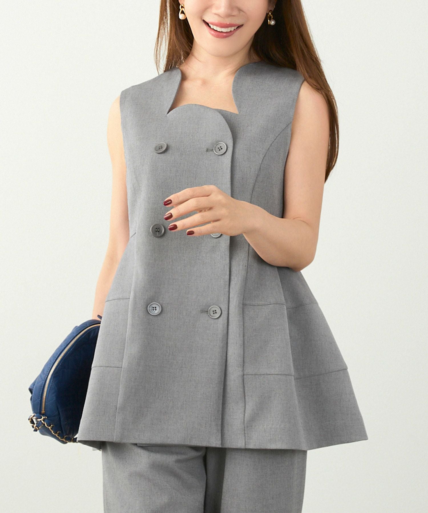 美品　ella_selectshop ジレ　グレー ハートネック ペプラム ジレ Liala×PG 全3色｜lpg211-2226【1】 - ジレ