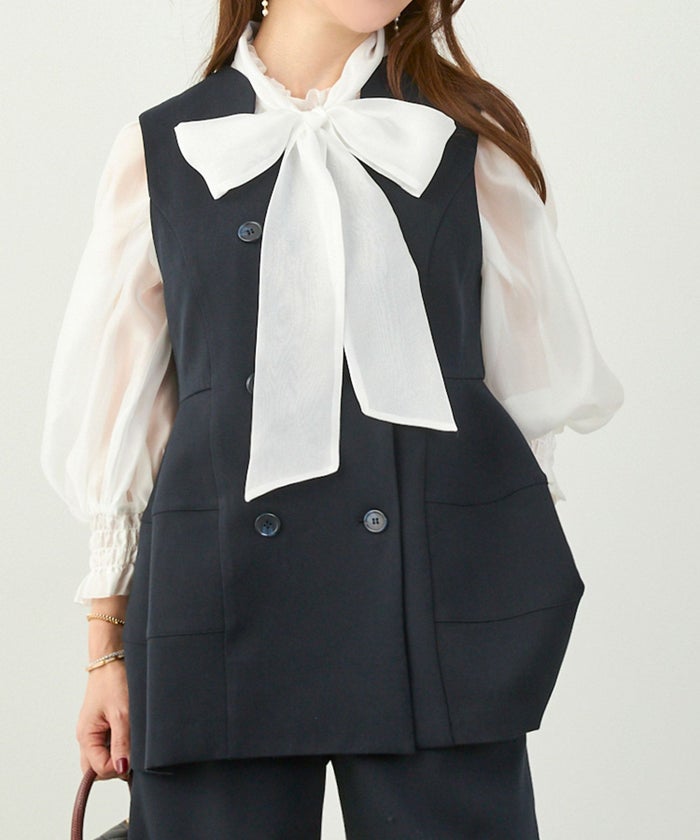 セットアップ オケージョン レディース 大人カジュアル ベスト かわいい オフィス きれいめ 体型カバー 春秋 ジョイントスペース