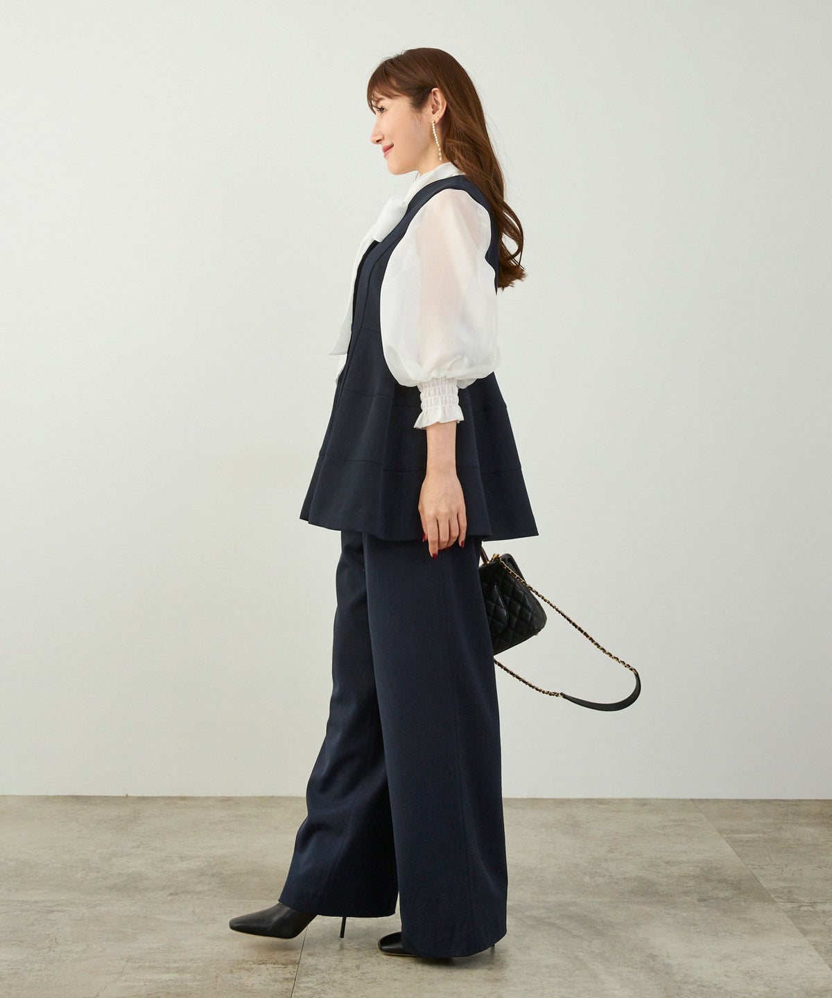 セットアップ オケージョン レディース 大人カジュアル ベスト かわいい オフィス きれいめ 体型カバー 春秋 ジョイントスペース