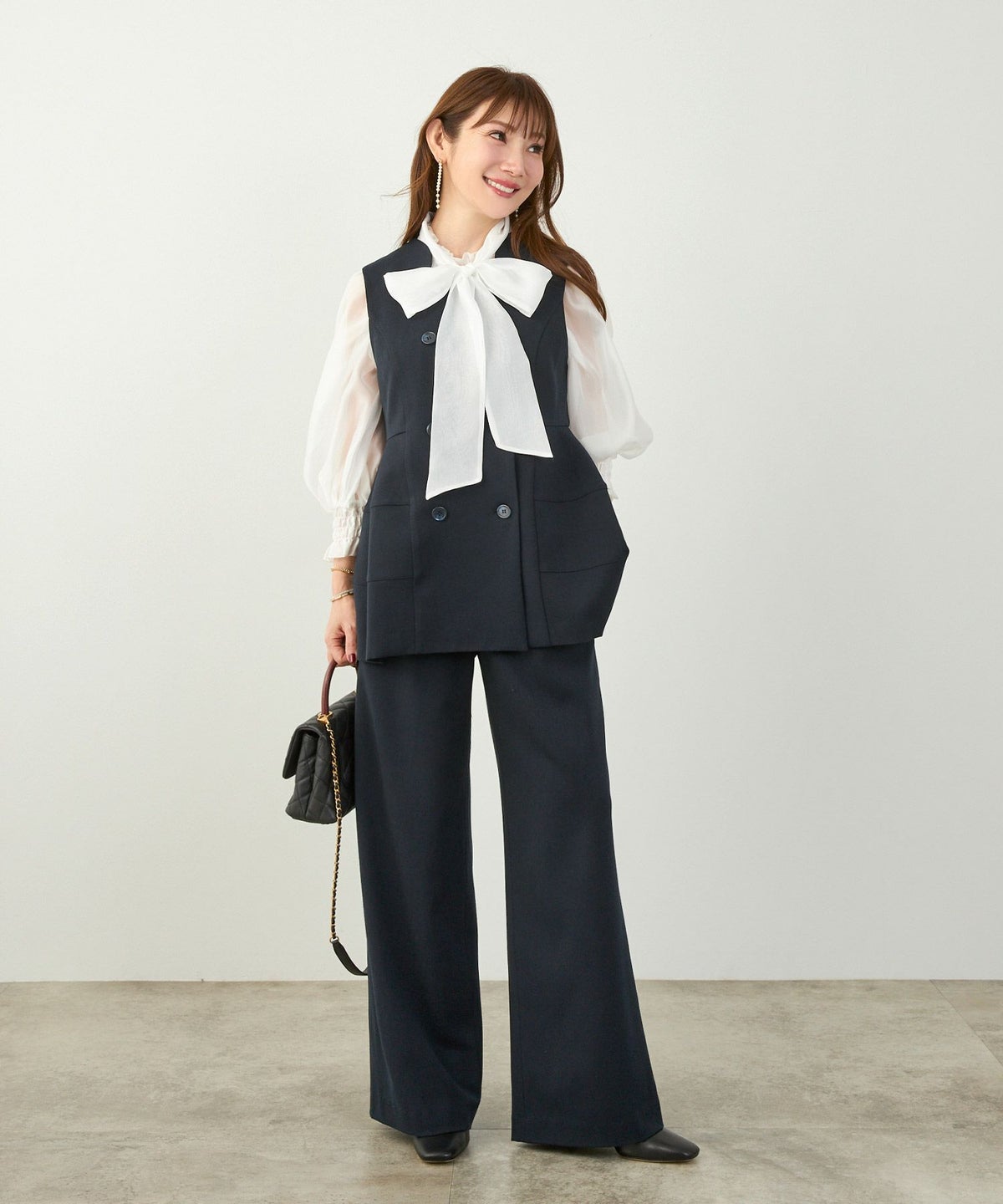 セットアップ オケージョン レディース 大人カジュアル ベスト かわいい オフィス きれいめ 体型カバー 春秋 ジョイントスペース