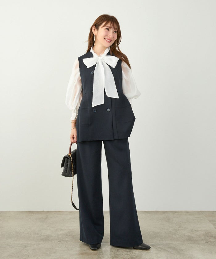 セットアップ オケージョン レディース 大人カジュアル ベスト かわいい オフィス きれいめ 体型カバー 春秋 ジョイントスペース