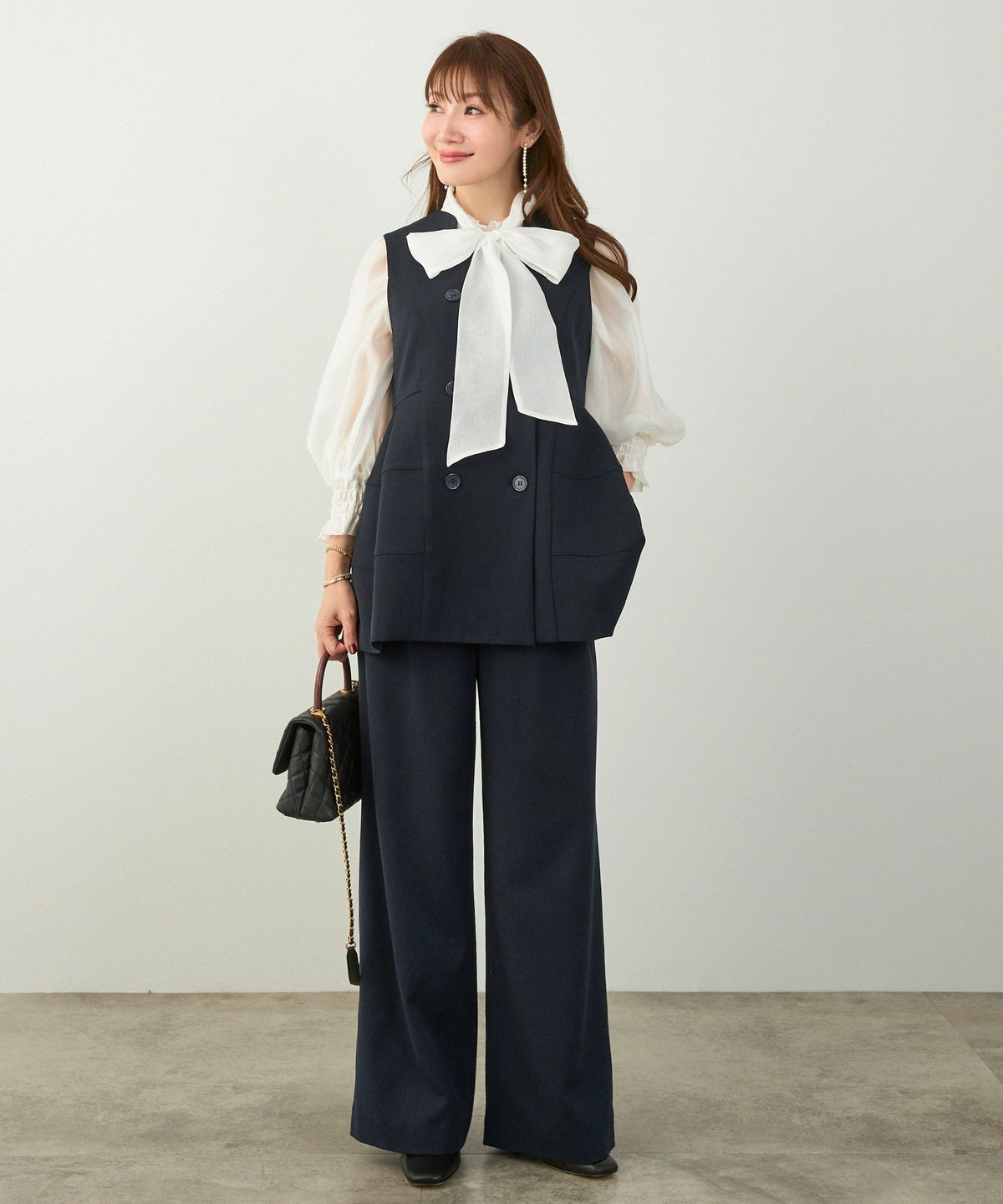 セットアップ オケージョン レディース 大人カジュアル ベスト かわいい オフィス きれいめ 体型カバー 春秋 ジョイントスペース