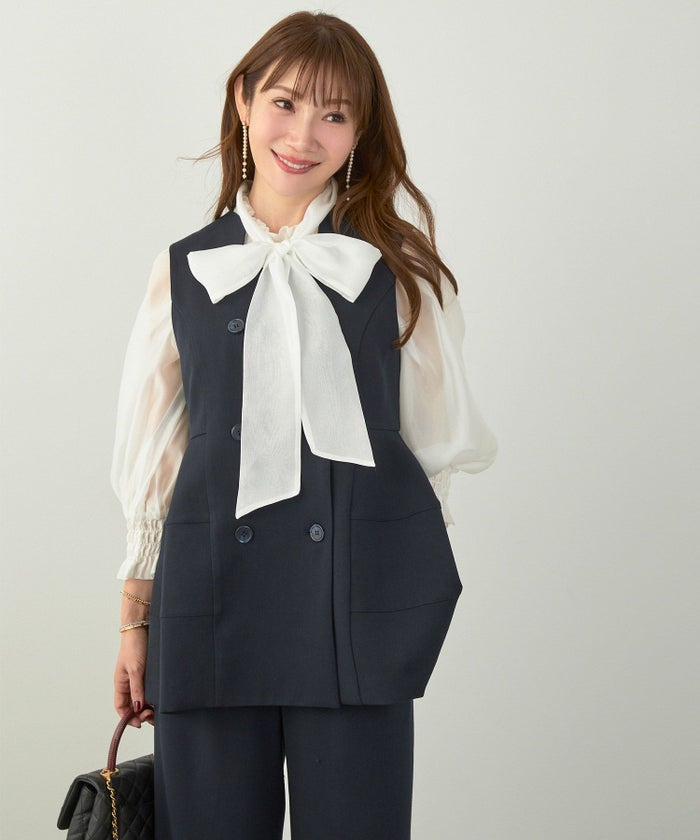 セットアップ オケージョン レディース 大人カジュアル ベスト かわいい オフィス きれいめ 体型カバー 春秋 ジョイントスペース