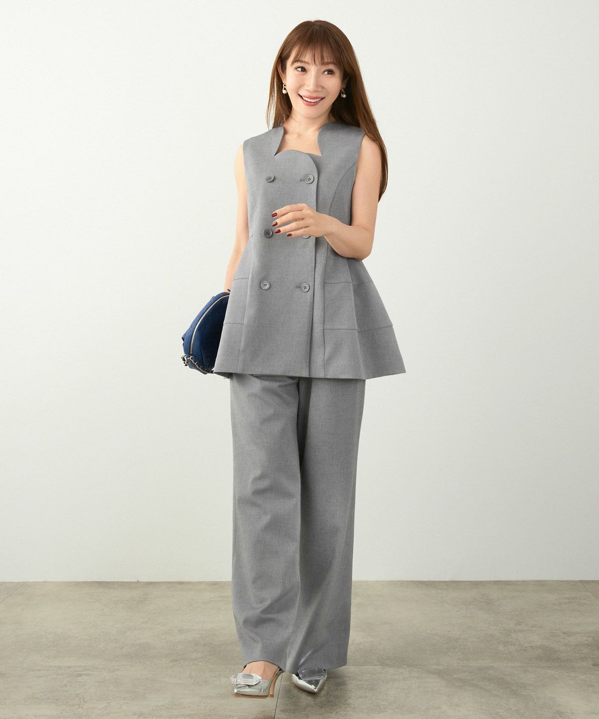 セットアップ オケージョン レディース 大人カジュアル ベスト かわいい オフィス きれいめ 体型カバー 春秋 ジョイントスペース