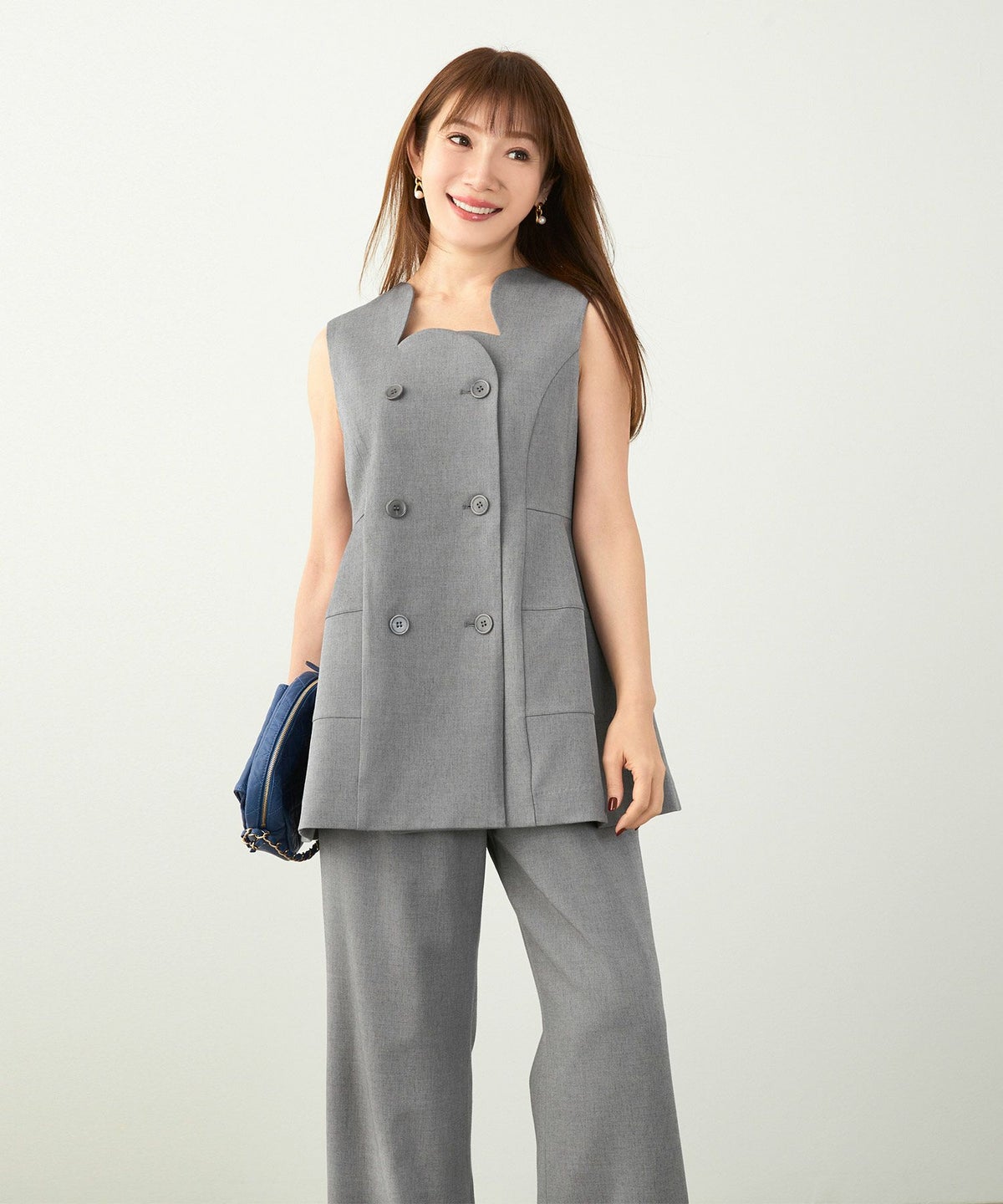 セットアップ オケージョン レディース 大人カジュアル ベスト かわいい オフィス きれいめ 体型カバー 春秋 ジョイントスペース