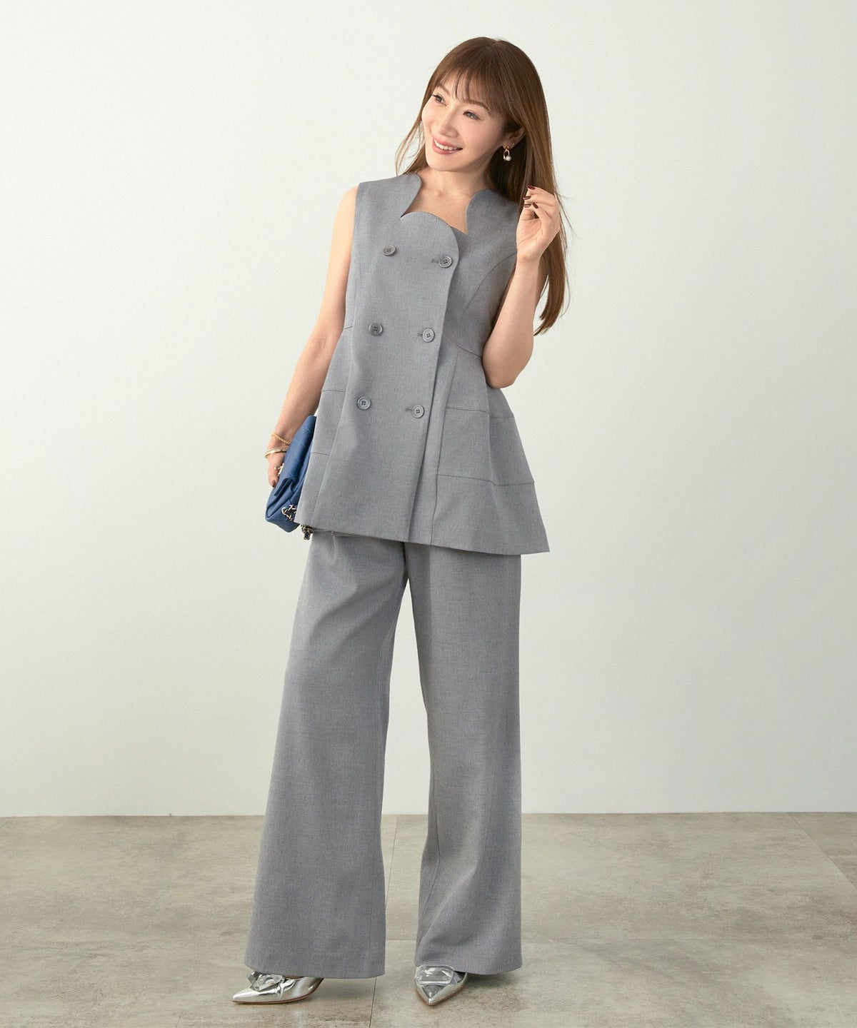 セットアップ オケージョン レディース 大人カジュアル ベスト かわいい オフィス きれいめ 体型カバー 春秋 ジョイントスペース