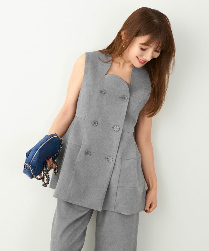 セットアップ オケージョン レディース 大人カジュアル ベスト かわいい オフィス きれいめ 体型カバー 春秋 ジョイントスペース