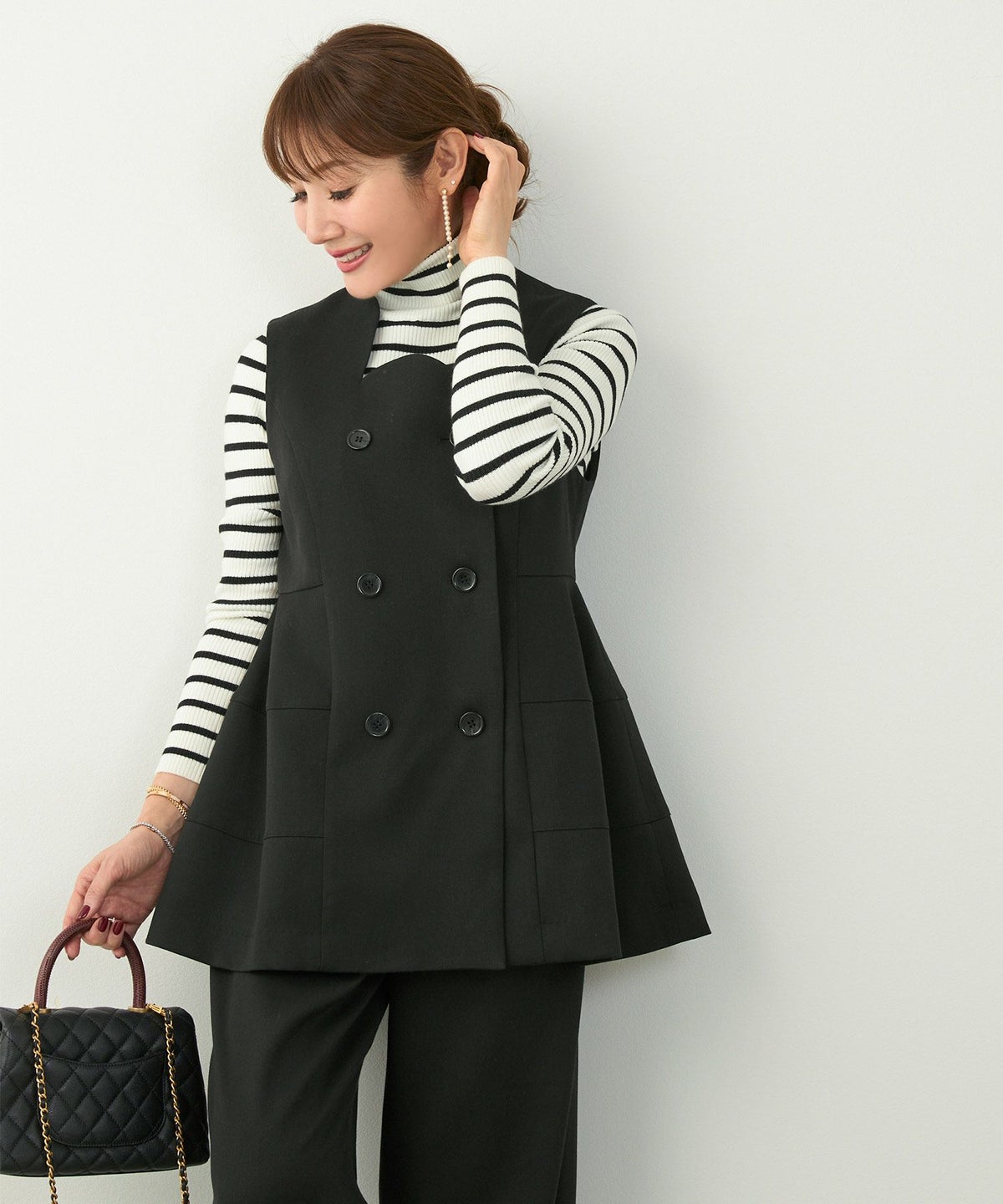 セットアップ オケージョン レディース 大人カジュアル ベスト かわいい オフィス きれいめ 体型カバー 春秋 ジョイントスペース