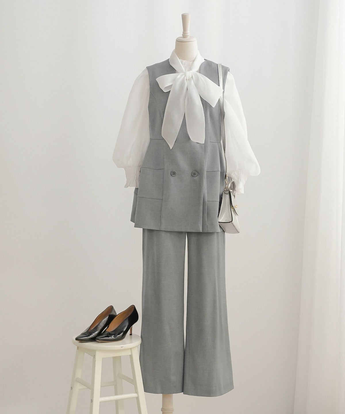 セットアップ オケージョン レディース 大人カジュアル ベスト かわいい オフィス きれいめ 体型カバー 春秋 ジョイントスペース